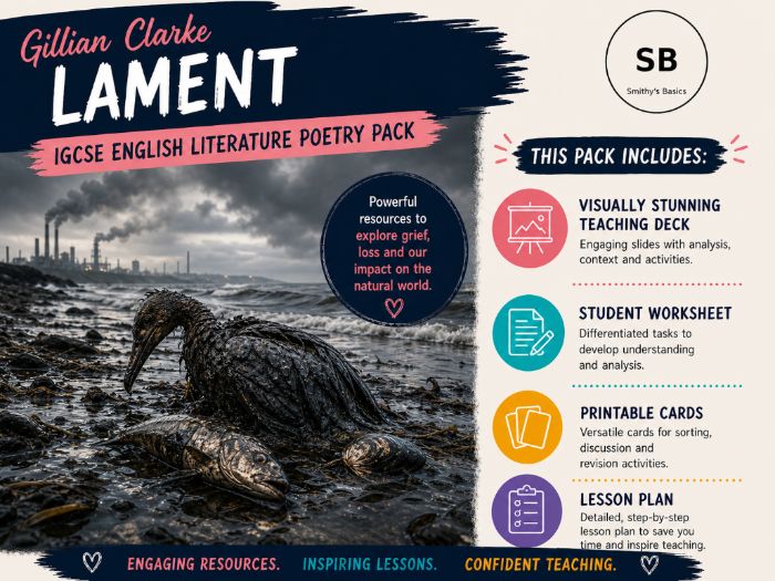 “Lament" - poem by Gillian Clarke - card activity lesson pack from Smithy's Basics