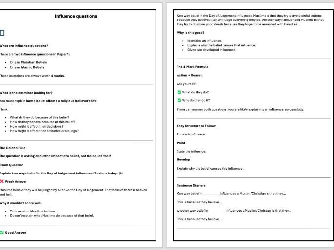 AQA GCSE RS Summer Term Revision & HW Booklet | Christianity, Islam & Thematic Studies)