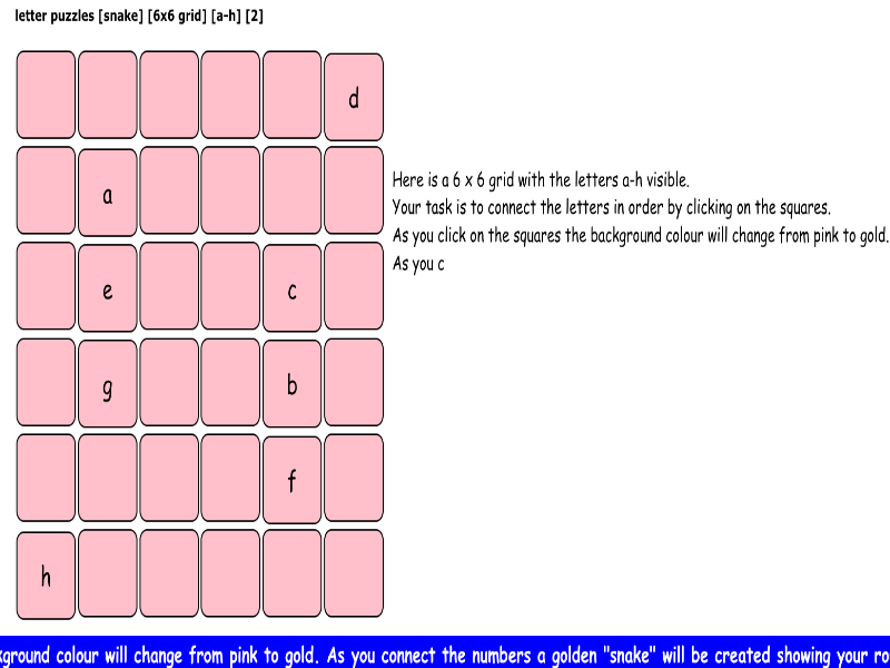 letter puzzles [snake] [6x6 grid] [a-h] [2]