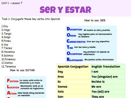 AQA New GCSE Unit 1 Lesson 7 - Ser y Estar