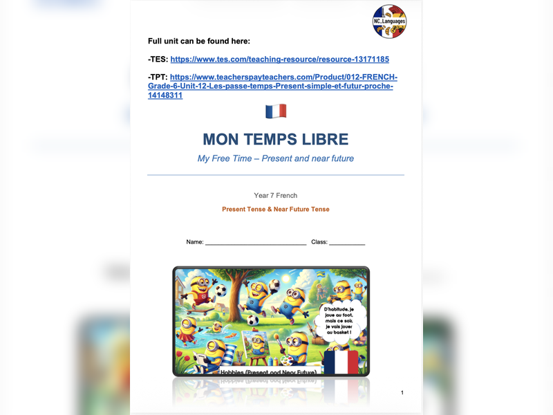 012. Mes passe-temps (KS3) - Livret de consolidation avec réponses