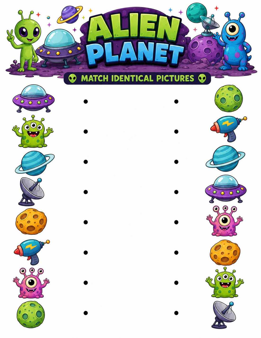 Alien & Space Matching Worksheets | Preschool Kindergarten 1st Grade ...