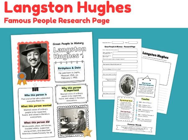 Langston Hughes Research Project | Biography Worksheets & Black History