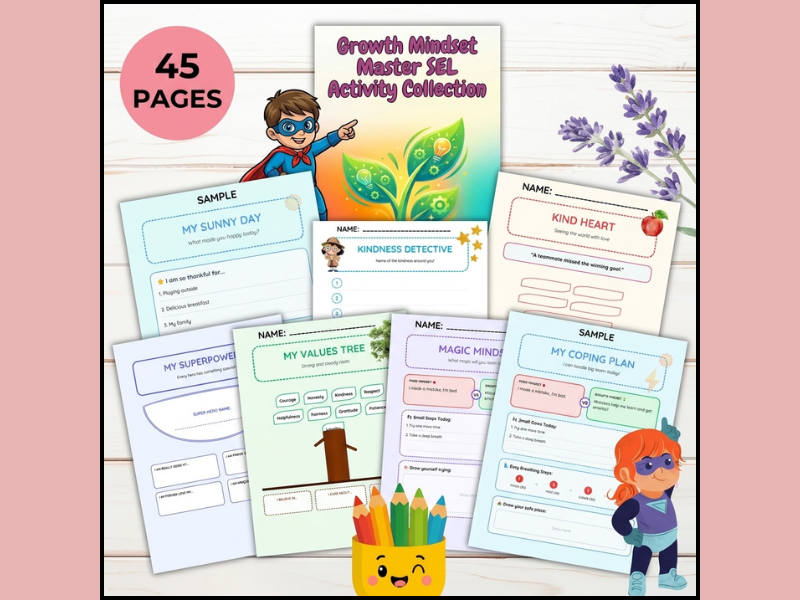 Growth Mindset SEL Bundle for Grades K–3 | Social Emotional Learning Worksheets and Master Forms