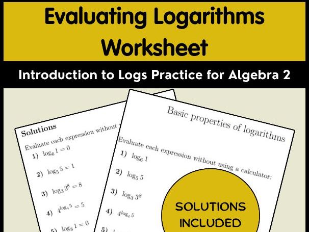 Evaluating Logarithms Worksheet | Introduction to Logs Practice for Algebra 2