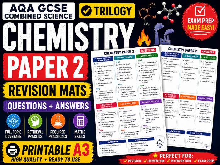 GCSE AQA Combined Science Chemistry Paper 2 Revision Mats | Questions & Answers | Printable A3