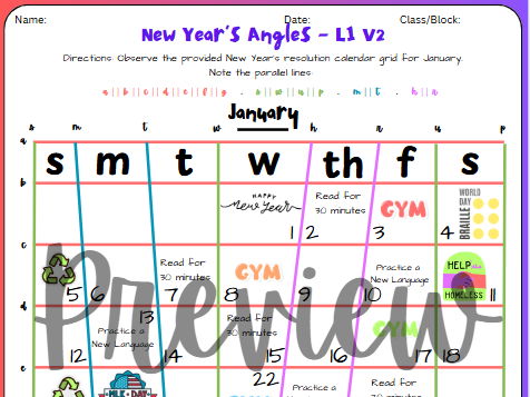 New Year's Angles - Differentiated Geometry Set - Parallel Lines Angle Relations