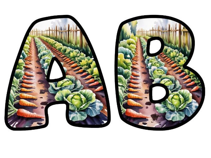 Rabbit Vegetable Patch Lettering Set for Classroom Display | Upper & Lowercase, 0-9 and Signs