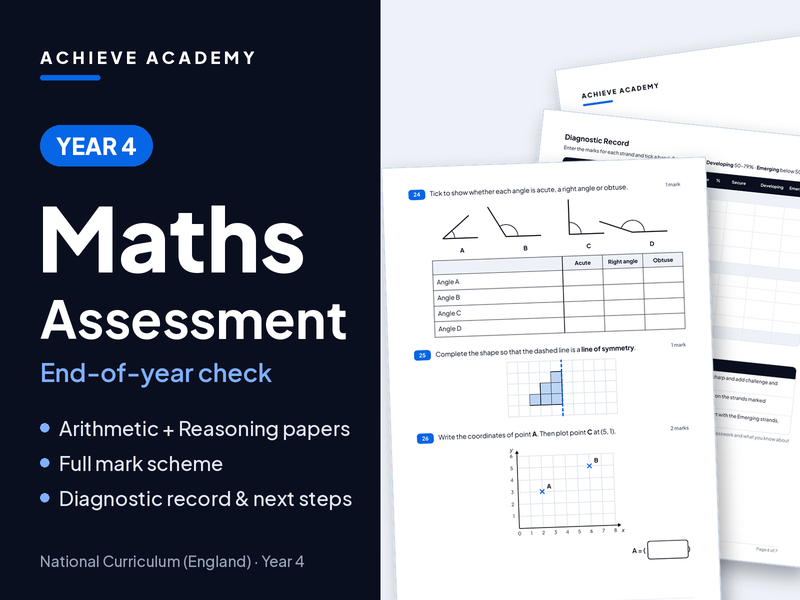 Year 4 Maths Assessment – End-of-Year Test with Mark Scheme