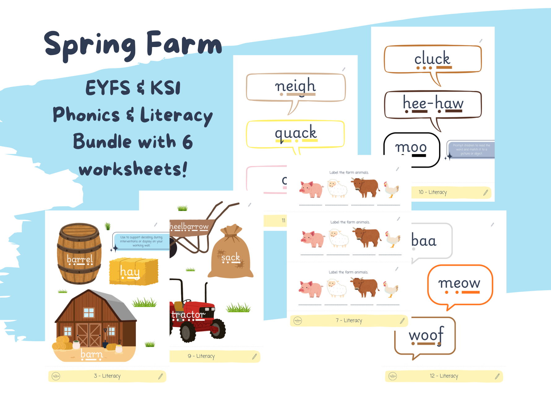 Spring Farm Phonics and Literacy Resource Pack - EYFS Spring (6 Activities)