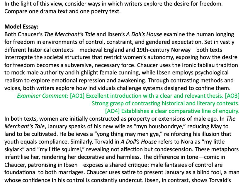 OCR A Level English Literature - Ibsen-Chaucer – desire for freedom