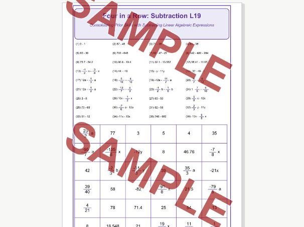 Subtraction L19 Four in a Row | Linear Algebraic Expressions