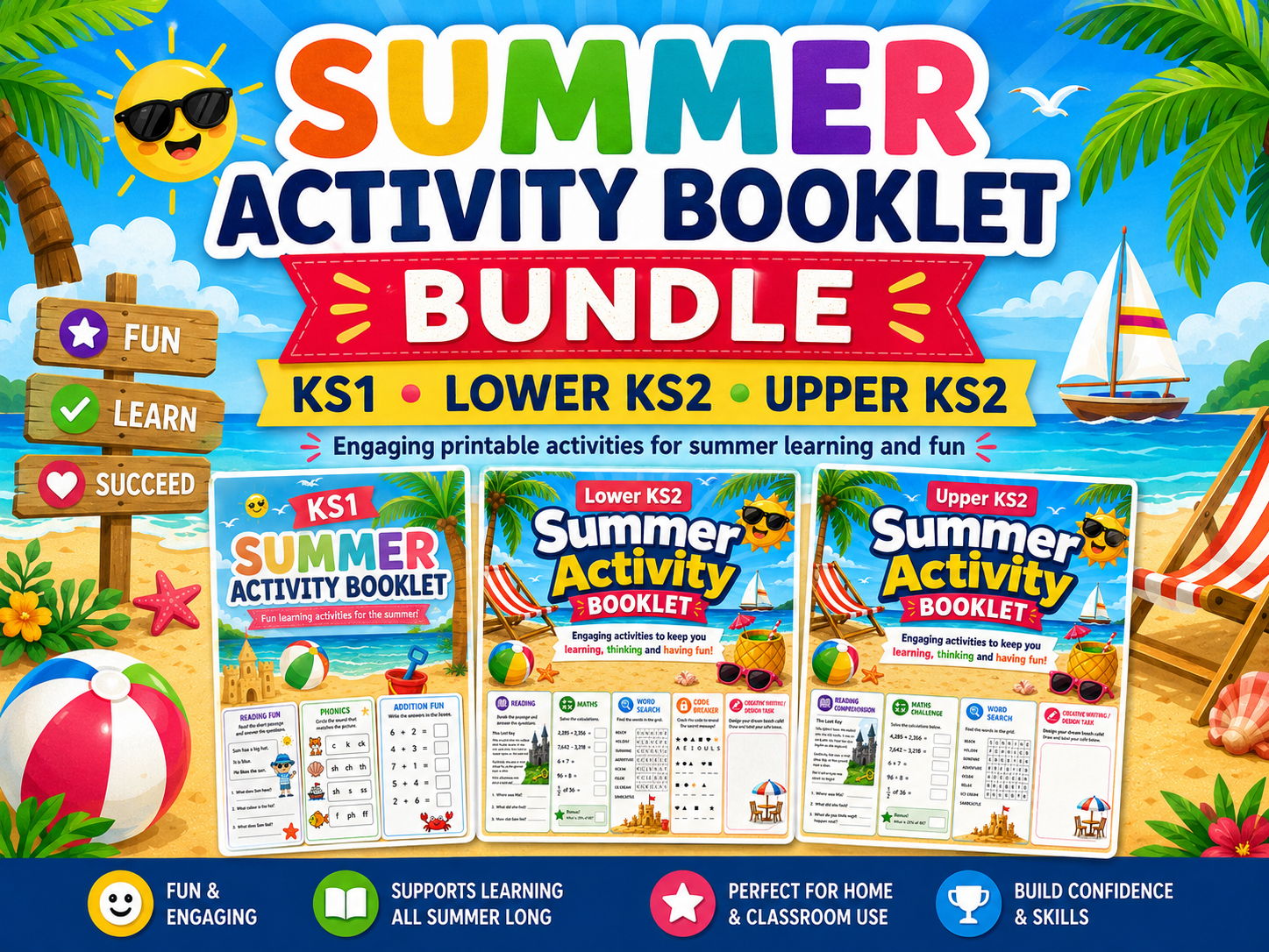 Summer Activity Booklet Bundle | KS1, Lower KS2 & Upper KS2 | End of Term & Summer Holiday Activities | Printable PDFs
