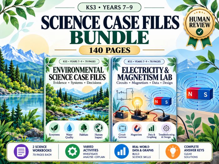 KS3 Science Bundle | Environmental Science & Electricity and Magnetism Lab | 140 Pages | Years 7–9