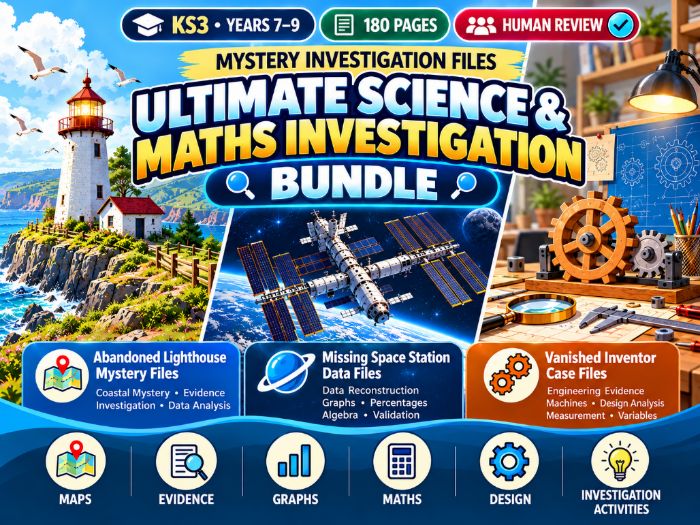 KS3 Mystery Investigation Bundle | Maths, Science & Problem Solving | Years 7–9 | 180 Pages