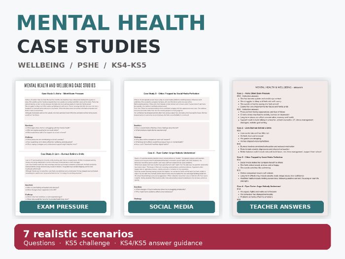 Mental Health & Wellbeing Case Studies | KS4 & KS5 PSHE | Real-Life Scenarios with Answers