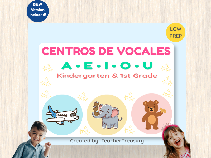 Spanish Vowels Centers Las Vocales | EYFS & Primary Phonics Playdough Mats & Clip Cards