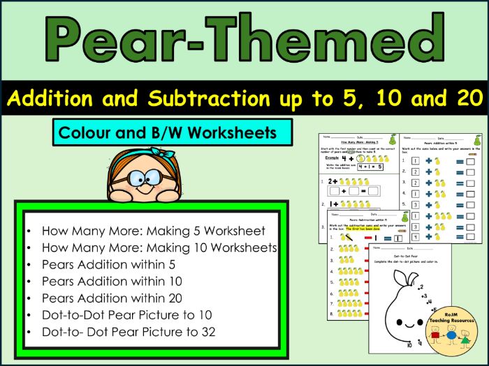 Pears Addition and Subtraction Worksheets