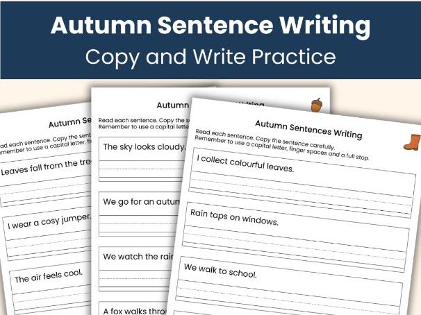 Sentence Writing Worksheets | Autumn Activities | Handwriting Practice for Kids