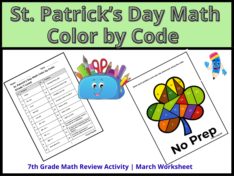 St. Patrick’s Day Math Color by Code | 7th Grade Math Review