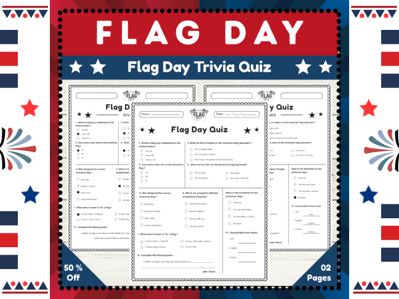 Flag Day Quiz Test : Educational Trivia Questions for 2nd Graders