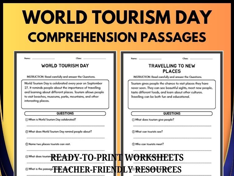 World Tourism Day Reading Comprehension | 20 Passages & Questions | Grades 2–8
