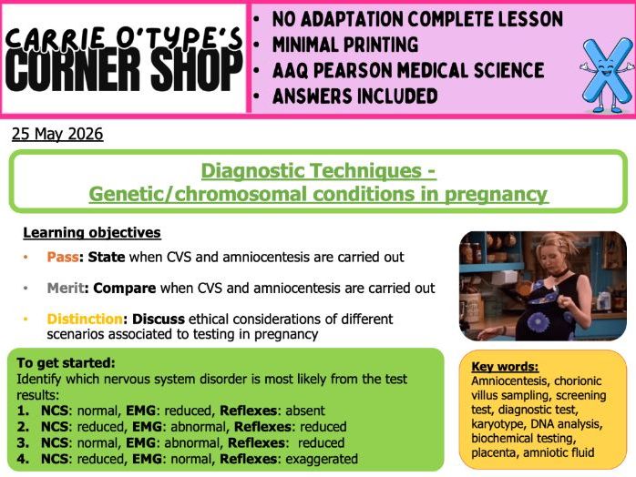 Diagnostic Testing - Genetic and chromosomal testing in pregnancy - AAQ Pearson Medical Science