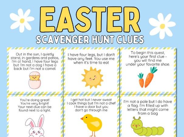 Easter Egg Scavenger Hunt Clues – Printable Treasure Hunt for Kids