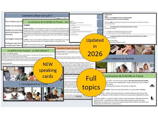 EDEXCEL A Level / AS Level French – Bundle for THEME 1 (famille, éducation, travail) FULL TOPICS!