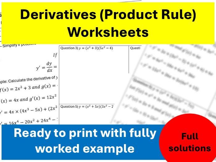 Derivatives / Differentiation (Product Rule) Worksheets | GCSE / A-level Maths | Full Solutions
