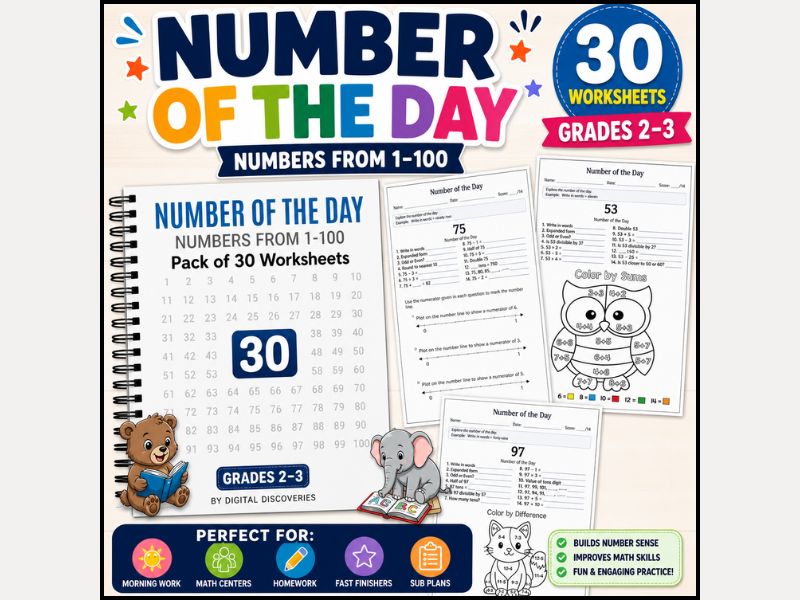 Number of the Day Worksheets Grades 2-3 Math Morning Work Daily Number Sense Printable Activities.