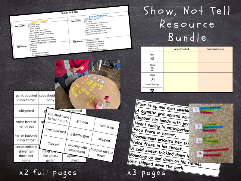 Show, Not Tell Sentence Strips & Flashcards Bundle