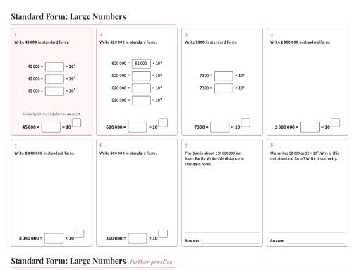 Standard Form Large Numbers Worksheet GCSE