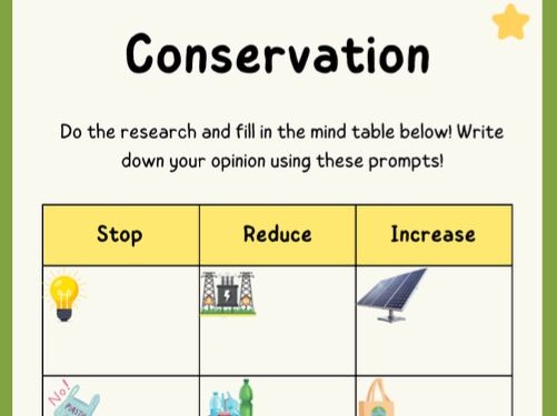 Conservation Activity – Stop, Reduce, Increase (Differentiated Worksheet)