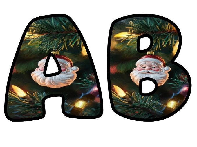 Santa Bauble Christmas Tree Classroom Display | Lettering Set | Upper & Lowercase, 0-9 and Signs