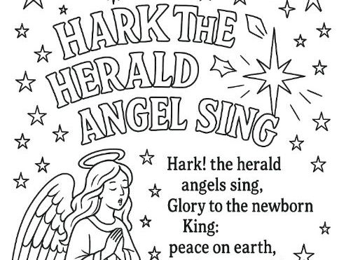 Hark the Herald Angel Sing Christmas Carol Colouring Page