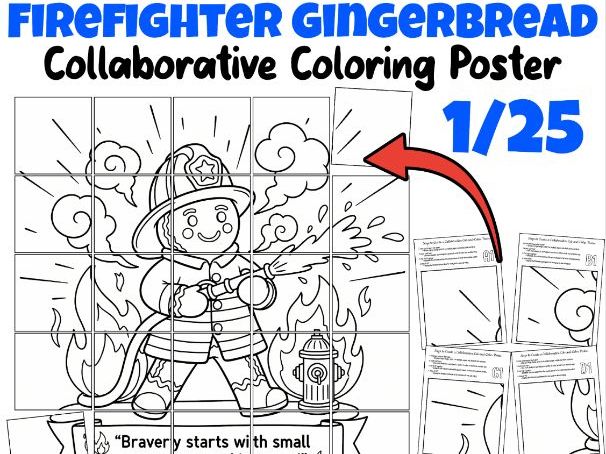 Firefighter Gingerbread Collaborative Poster | Winter Hero Classroom Activity