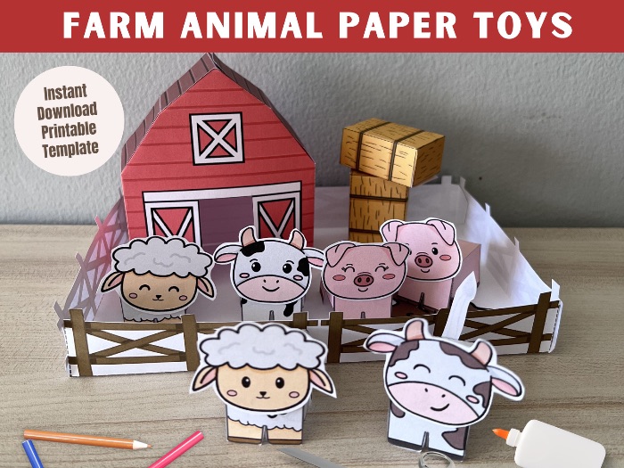 Farm animal paper toys - DIY template