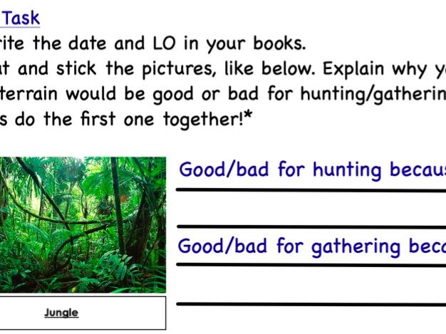Year 3 - Stone Age Hunter Gatherer lesson with worksheet and slides