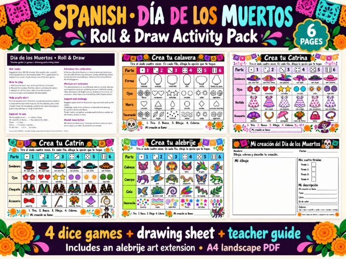 Spanish Day of the Dead Roll and Draw – Día de los Muertos Activities
