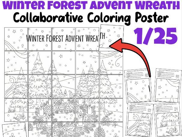 Winter Forest Advent Wreath Poster | Christmas Collaborative Coloring Activity