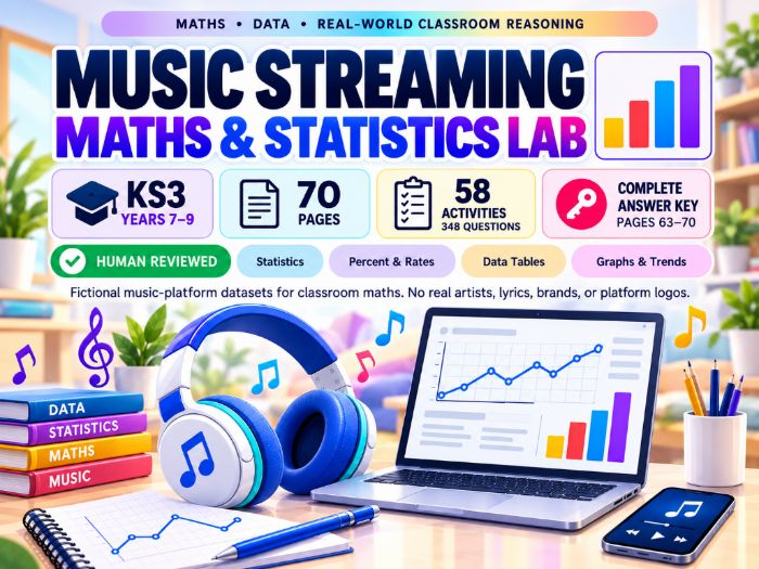 Music Streaming Maths & Statistics Lab | KS3 Data & Statistics | Years 7–9 | 70 Pages