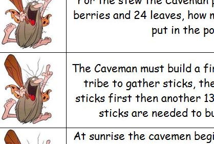 Stoneage Maths Word Problems Cavemen