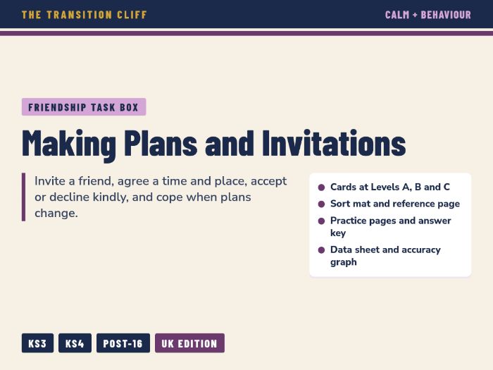 Making Plans and Invitations Task Box: Inviting, Accepting and Saying No Kindly for SEND