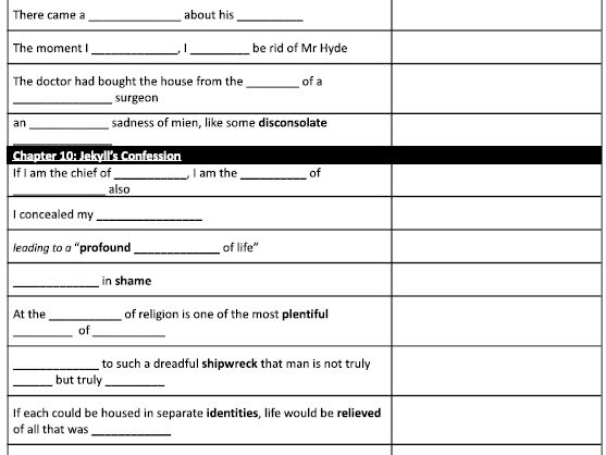 Jekyll and Hyde Quotes Retrieval Practice
