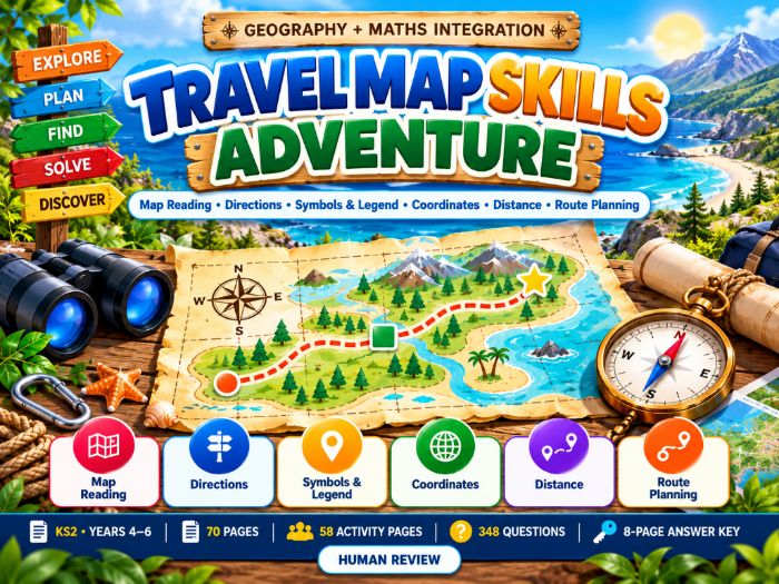 Travel Map Skills Adventure | KS2 Geography, Maps & Directions | 70 Pages