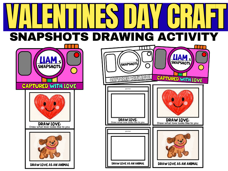 Valentines Day Camera Craft & Snapshot Drawing Activity, February Bulletin Board