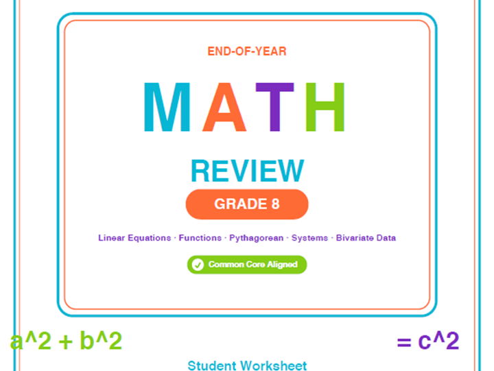 8th Grade End of Year Math Review Worksheets & Games | Common Core Aligned