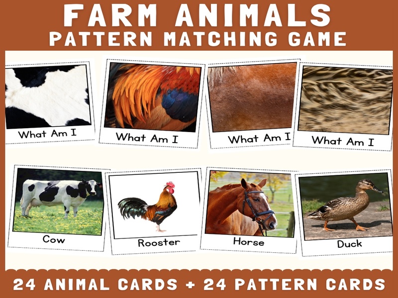 Farm Animals Skin, Fur & Feather Pattern Matching | Cut and Match Science Activity