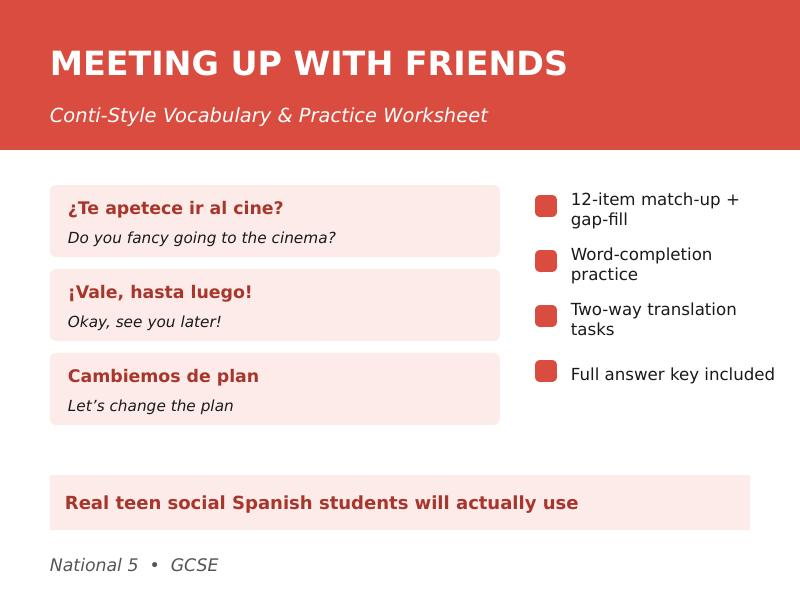 Arranging to Meet a Friend - Conti-Style Vocabulary & Practice Worksheet